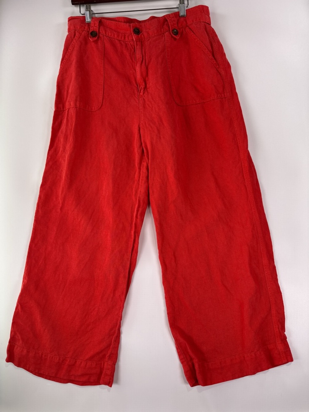 Cynthia Rowley Size 12 Red Orange Linen Wide Leg Pants - Picture 2 of 9